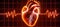 Abstract human heart shape with red digital pulse line on black background for cardiology concept.