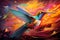 Abstract hummingbird illustration in vibrant multi colors