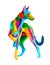 Abstract Ibizan Hound, Podenco ibicenco dog head portrait from multicolored paints