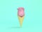 abstract ice cream cone pink rose-flower minimal green background 3d render