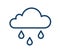 Abstract icon of wet and rainy weather with drops falling from cloud. Simple raincloud logo with three raindrops in line