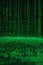 Abstract illustration of binary black and green code in the background.