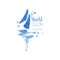 Abstract illustration with blue silhouette of sails. Creative emblem for yacht club. Yachting sport. Bright watercolor