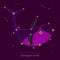 Abstract illustration of constellation Cetus,connection of stars in sky, star map. Astrological symbol on dark purple background