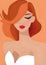 An abstract illustration featuring a stunning woman with fiery orange hair and full red lips