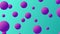 Abstract illustration of flying purple ball on blue and aqua color background. Beautiful floating shiny purple ball. Purple