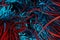 Abstract illustration of messy blue and red strings for a background or wallpaper