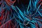 Abstract illustration of messy blue and red strings for a background or wallpaper