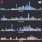 Abstract illustrations of Shanghai, Hong Kong, Guangzhou and Beijing skylines at night with map and flag of China