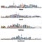 Abstract illustrations of Tokyo, Seoul, Sydney and Auckland skylines.