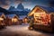 Abstract image with a charming Christmas Market in Italy, Dolomites Mountains, South Tyrol scenics