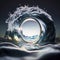 Abstract image of a circle or ring of clear water dancing and spinning on the surface of a body of water, made with generative ai