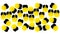 Abstract image of coronavirus. Yellow spiked balls  with black crowns in the shape of a bat and hazard warning text.