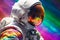 Abstract image of cosmonaut in colors of rainbow