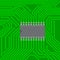 Abstract image electronic circuit board with green mask, with electronic chip in the center