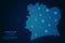Abstract image Ivory Coast map from point blue and glowing stars on a dark background