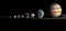 Abstract image of the parade of planets on a dark background.