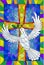 Abstract image in the stained glass style with cross and dove