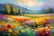 Abstract Impressionist Painting of a Field of Flowers - Broad Brushstrokes, Vibrant Palette