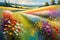 Abstract Impressionist Painting of a Field of Flowers - Broad Brushstrokes, Vibrant Palette