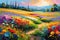 Abstract Impressionist Painting of a Field of Flowers - Broad Brushstrokes, Vibrant Palette