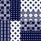 Abstract indigo shibori seamless vector pattern with ikat print of mosaic