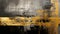 Abstract Industrial Feel: Gold And Black Layered Landscape Painting