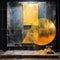 Abstract Industrial Landscape Sculpture In Yellow And Black Room