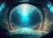 Abstract inside empty tunnel under sea water, light swirling surface on digital art concept
