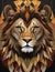 Abstract interpretation of lion in bold painting geometric shapes and earthy tones design, animal