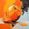 An abstract interpretation of an orange fruit, with bold brushstrokes and a mix of warm and cool tones
