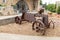 Abstract iron figure of cart and lizard made by a local artist in the famous artists village Ein Hod near Haifa in northern Israel