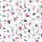 Abstract italian terrazzo style watercolor seamless pattern. Magenta, teal, brown, black and white