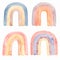 Abstract kids watercolor raindow set, clipart with hand painted boho rainbows. Nursery art illustration in trendy scandinavian