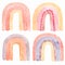 Abstract kids watercolor raindow set, clipart with hand painted boho rainbows. Nursery art illustration in trendy scandinavian