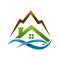 Abstract Lake House Fish Mountain Logo Symbol Design