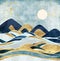 Abstract landscape with Japanese wave. art background with Texture gold, marble mountains