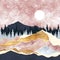 Abstract landscape with Japanese wave. art background with Texture gold, marble mountains
