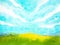 abstract landscape nature green meadow golden yellow flower field land grass blue sky color background mind spiritual holistic