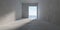 Abstract large, empty, modern concrete room hallway with door opening with ocean view and rough floor - industrial interior