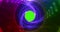 Abstract laser glow lights rotating in concentric circles, rainbow psychedelic spectrum of purple colors, disco dancing and