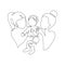 Abstract lesbian couple with a child line art drawing. LGBT lesbian homosexual family