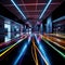 Abstract Light Trails: Vibrant LED Colors on Glossy Black Tiles