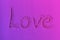 Abstract lilac and blue gradient background with a word love