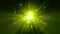 Abstract lime green magic star firework with broken glass particle exploding on black background, light ray effect.
