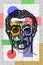 Abstract line surreal face. Modern art creative concept image with ancient statue head. Crazy contemporary drawing in