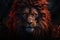 Abstract lion with fiery fur, black backdrop, majestic mane