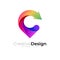 Abstract location logo with colorful design, Letter C logo and arrow