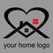 Abstract Logo home with heart safe care love house.