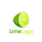 An abstract logo lime with spiral pulp. Unusual isolated tropical fruit logotype